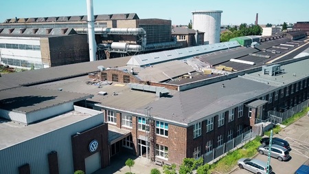 POZNAN, POLAND - MAY 20, 2018. Aerial view of Volkswagen foundry and H. Cegielski â Poznan S.A. plantのeditorial素材