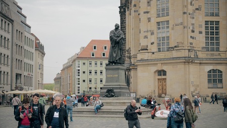 DRESDEN, GERMANY - MAY 2, 2018. Martin Luther Monument in city centreのeditorial素材