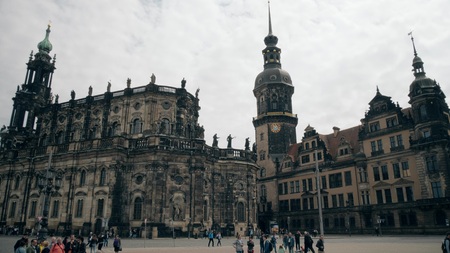 DRESDEN, GERMANY - MAY 2, 2018. Hofkirche church and Hausmannsturm tower in city centreのeditorial素材