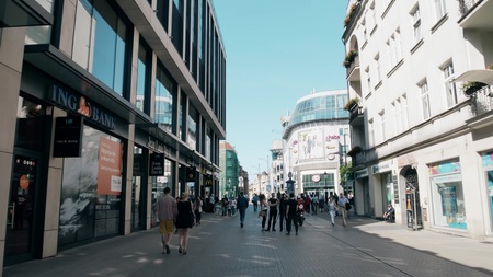 POZNAN, POLAND - MAY 20, 2018. Crowded pedestrian streetのeditorial素材