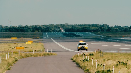 WARSAW, POLAND - JUNE 15, 2018. Airport runway inspection carのeditorial素材