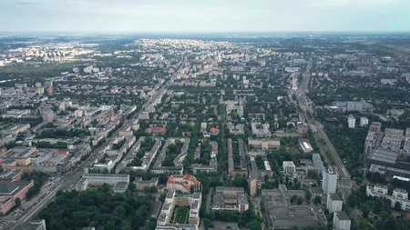 Aerial view of Old Mokotow city district in Warsaw, Polandの写真素材
