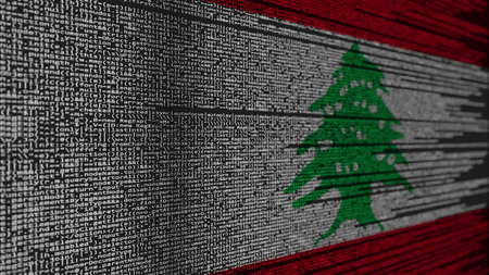 Program code and flag of Lebanon. Lebanese digital technology or programming related 3D renderingの写真素材