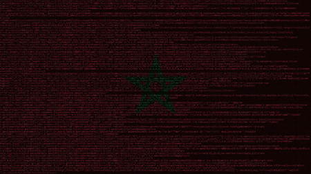 Source code and flag of Morocco. Moroccan digital technology or programming related 3D renderingの写真素材