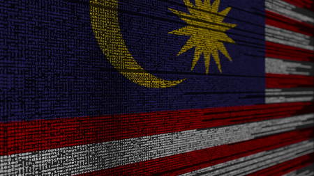 Source code and flag. Programming or digital technology related backgroundの写真素材