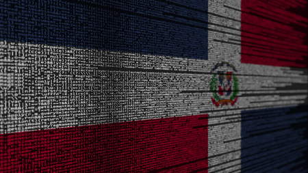 Program code and flag of the Dominican Republic. Digital technology or programming related 3D...