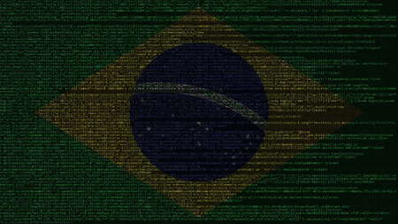 Source code and flag of Brazil. Brazilian digital technology or programming related 3D renderingの写真素材