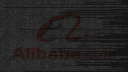 Alibaba.com logo made of source code on computer screen. Editorial 3D rendering