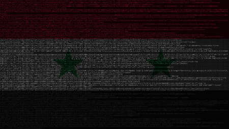 Source code and flag of Syria. Syrian digital technology or programming related 3D rendering