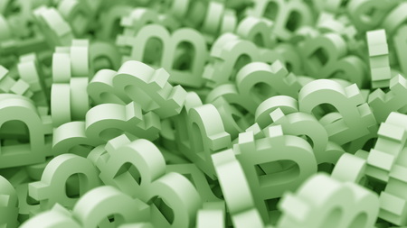 Multiple green bitcoin signs. Conceptual 3D renderingの写真素材