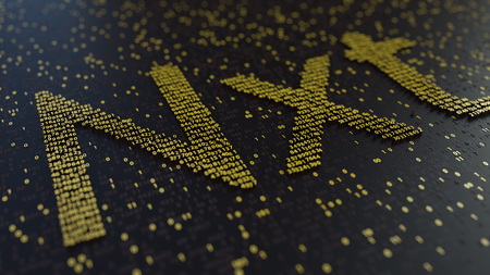 Nxt word made of golden numbers. 3D renderingの写真素材