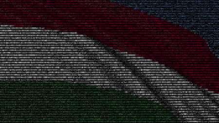 Waving flag of Hungary made of text symbols on a computer screen. Conceptual 3D renderingの写真素材