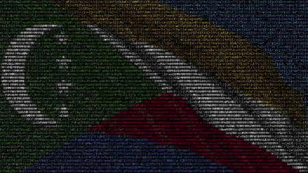 Waving flag of Comoros made of text symbols on a computer screen. Conceptual 3D renderingの写真素材