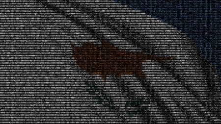 Waving flag of Cyprus made of text symbols on a computer screen. Conceptual 3D renderingの写真素材