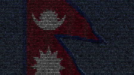 Waving flag of Nepal made of text symbols on a computer screen. Conceptual 3D renderingの写真素材