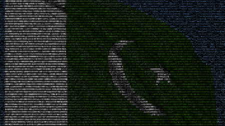 Waving flag of Pakistan made of text symbols on a computer screen. Conceptual 3D rendering