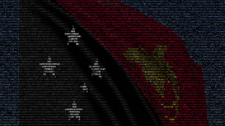 Waving flag of Papua New Guinea made of text symbols on a computer screen. Conceptual 3D renderingの写真素材