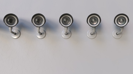 Surveillance or CCTV cameras tracking the viewer. 3D rendering