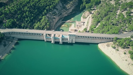 Aerial view of the Alarcon Dam on the Jucar River, Spainの写真素材