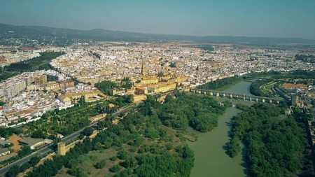 Aerial shot of Cordoba from the Guadalquivir river, Spainの写真素材