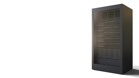 Server rack against white background, blank space for caption. 3D rendering