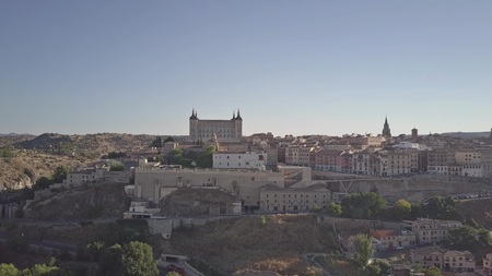 Aerial view of the famous Alcazar Castle in Toledo, Spainの写真素材