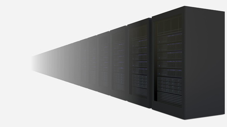 Increasing number of server racks against white background. Cloud technologies related 3D renderingの写真素材
