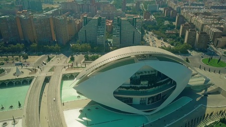 VALENCIA, SPAIN - SEPTEMBER 22, 2018. Aerial shot of El Palau de les Arts Reina Sofia, the City of Arts and Sciencesのeditorial素材
