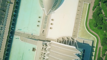 VALENCIA, SPAIN - SEPTEMBER 22, 2018. Aerial top-down view of City of Arts and Sciencesのeditorial素材