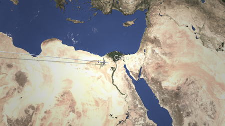 Commercial plane arrives to Cairo, Egypt, 3D renderingの写真素材