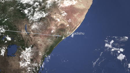 Commercial plane arrives to Mogadishu, Somalia, 3D renderingの写真素材