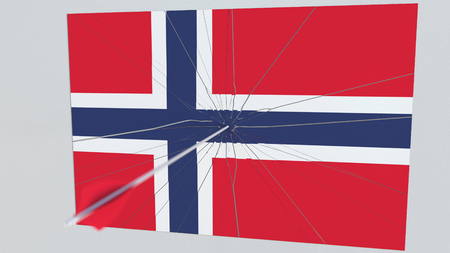 Flag of NORWAY plate being hit by archery arrow. Conceptual 3D renderingの写真素材