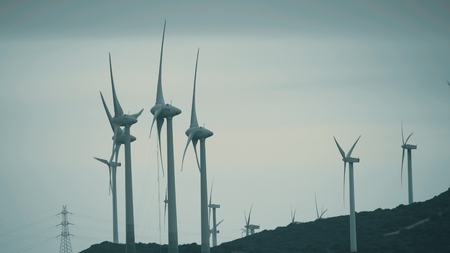 MANILVA, SPAIN - SEPTEMBER 27, 2018. Wind generators producing sustainable electric energyのeditorial素材