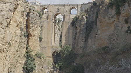 Famous Puente Nuevo bridge across canyon, the main landmark of city of Ronda, Spainの写真素材