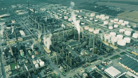 Aerial shot of big oil refinery