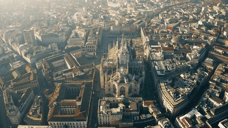 Aerial view of Duomo di Milano or Milan Cathedral. Lombardy, Italyの写真素材