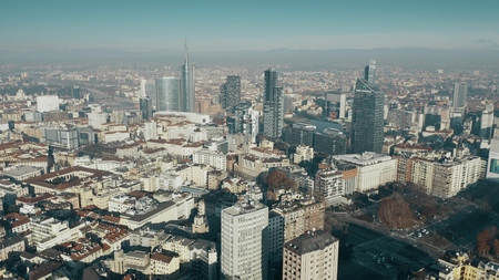 MILAN, ITALY - JANUARY 5, 2019. Aerial shot of the Porta Nuova business district skyscrapers within cityscapeのeditorial素材
