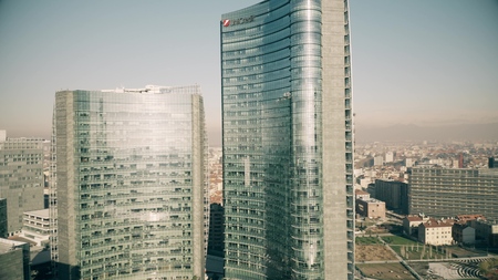 MILAN, ITALY - JANUARY 5, 2019. Aerial shot of the UniCredit Towerのeditorial素材