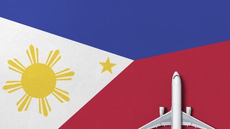 Top-down view of the airplane on the flag of Philippines. Tourism related conceptual 3D renderingの写真素材