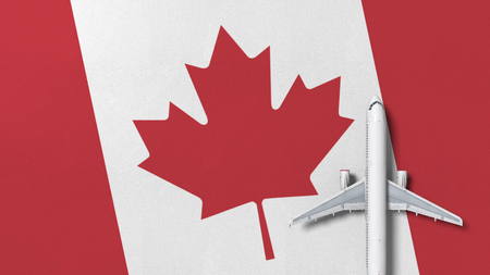 Top-down view of the airplane on the flag of Canada. Tourism related conceptual 3D renderingの写真素材