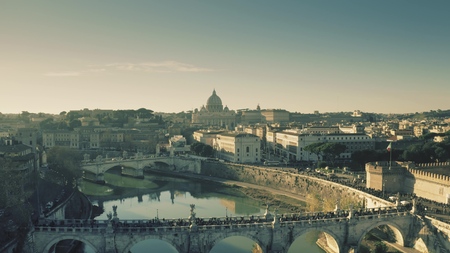 ROME, ITALY - DECEMBER 31, 2018. Aerial shot of Vatican City and the Tiber River bridges and embankmentsのeditorial素材