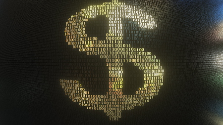 US Dollar USD symbol made with gold binary numbers, 3D renderingの写真素材