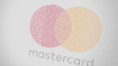 MasterCard Incorporated logo being made with many numbers. Digital business conceptual editorial 3D renderingのeditorial素材