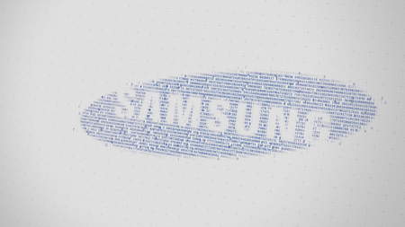 Samsung logo being made with many numbers. Digital business conceptual editorial 3D renderingのeditorial素材