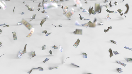Multiple dollar bills fall, 3D renderingの写真素材