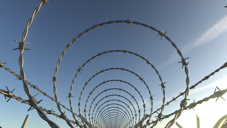 Inside barbed wire spiral fence, 3D renderingの写真素材