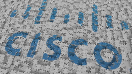 Logo of CISCO being made with puzzle pieces, editorial 3D renderingのeditorial素材