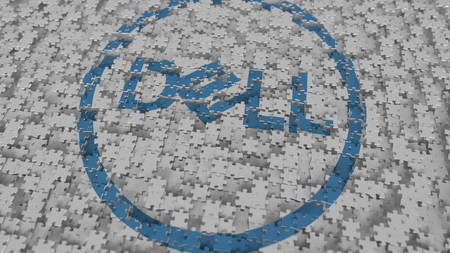 DELL logo being composed with puzzle pieces, editorial 3D renderingのeditorial素材