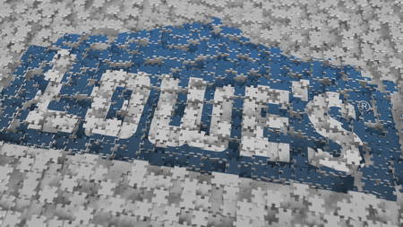 Logo of LOWES being made with puzzle pieces, editorial 3D renderingのeditorial素材
