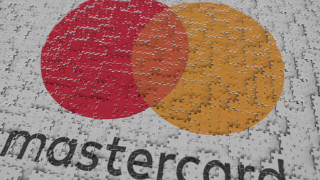 MASTERCARD logo composing with puzzle pieces, editorial 3D renderingのeditorial素材